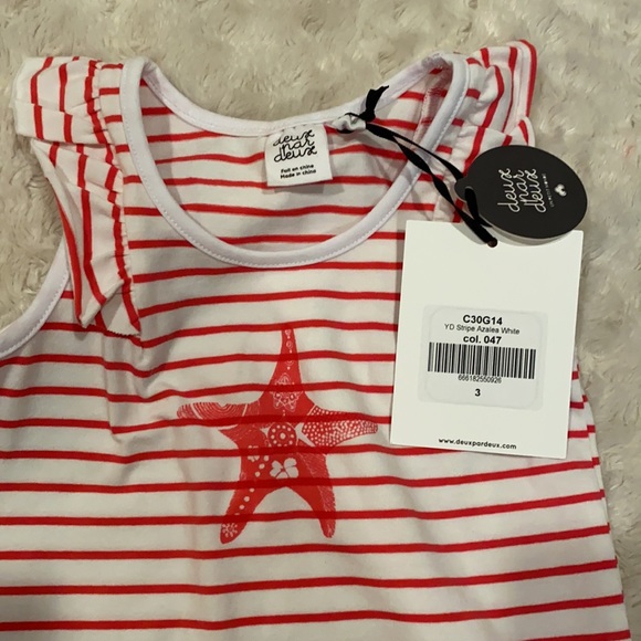 NWT, Organic Cotton Striped Tank with shorts, sz 3 - Picture 4 of 5